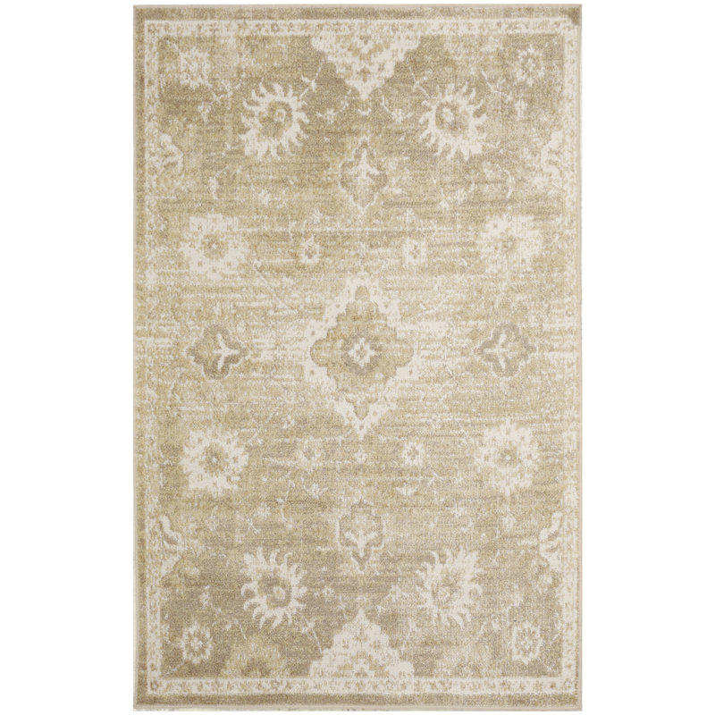 Bungalow Rose Bussie Machine Washable Ivory Gold Vintage Indoor Rug, Rectangle 3'3" x 5'