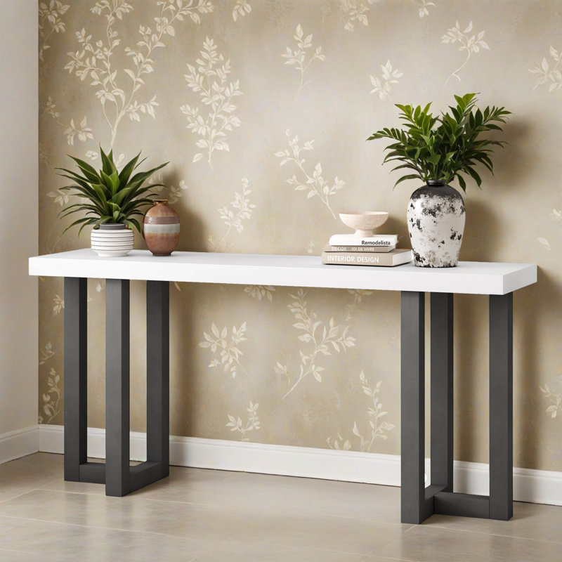 Console 63,02 "moderne et contemporaine, canapé d'entrée pour salon de couloir, Blanc / Gris