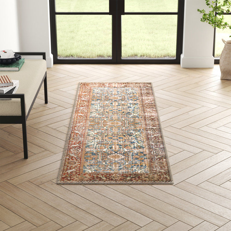 Pratt Oriental Area Rug in Ocean/Rust, Runner 2'6" x 7'6"