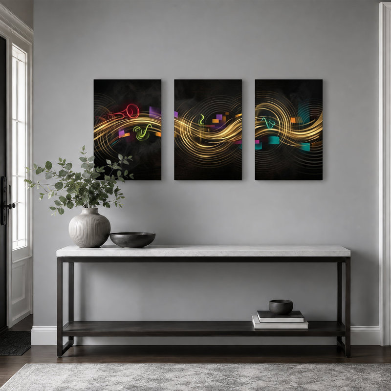 Art mural sur toile coloré avec saxophone et trompette, H 24 po x l 16 po x 3 pièces
