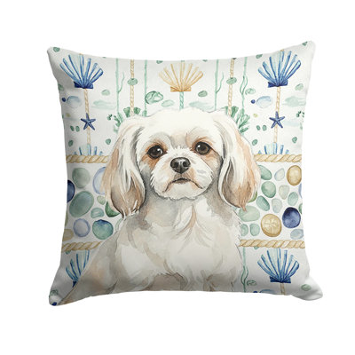 White Tibetan Spaniel Coastal Sea Glass Throw Pillow