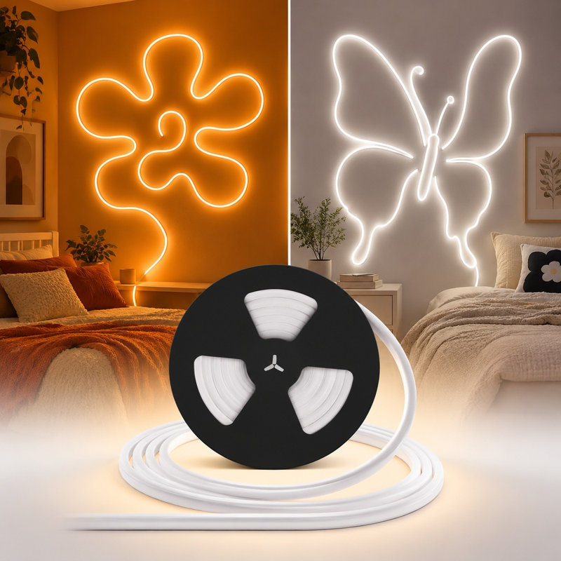 12V DIY Silicone LED Strip Light, Tunable White Neon Flex, 2700K-5000K CCT, 8mm Side Glow Flexible LED Tape with Quick Connector (Power Supply Not Included)