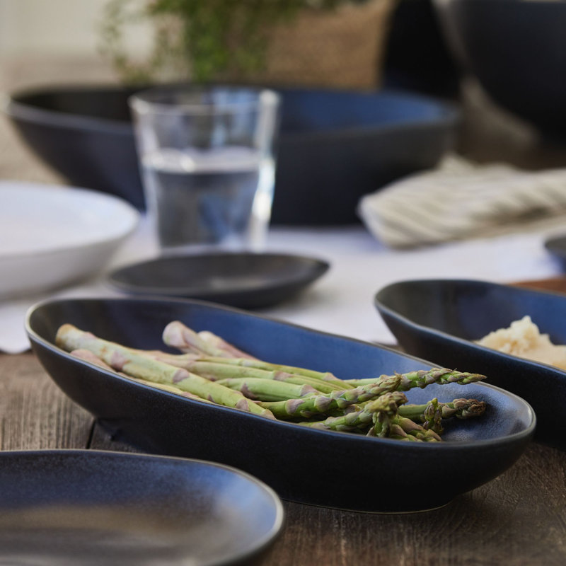 Livia Stoneware Platter, Matte Black, 2" H x 13" L x 4.25" W