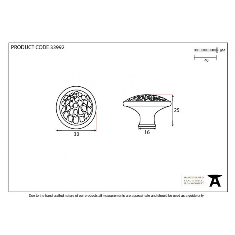 Hammered 30mm Diameter Round Knob, Black