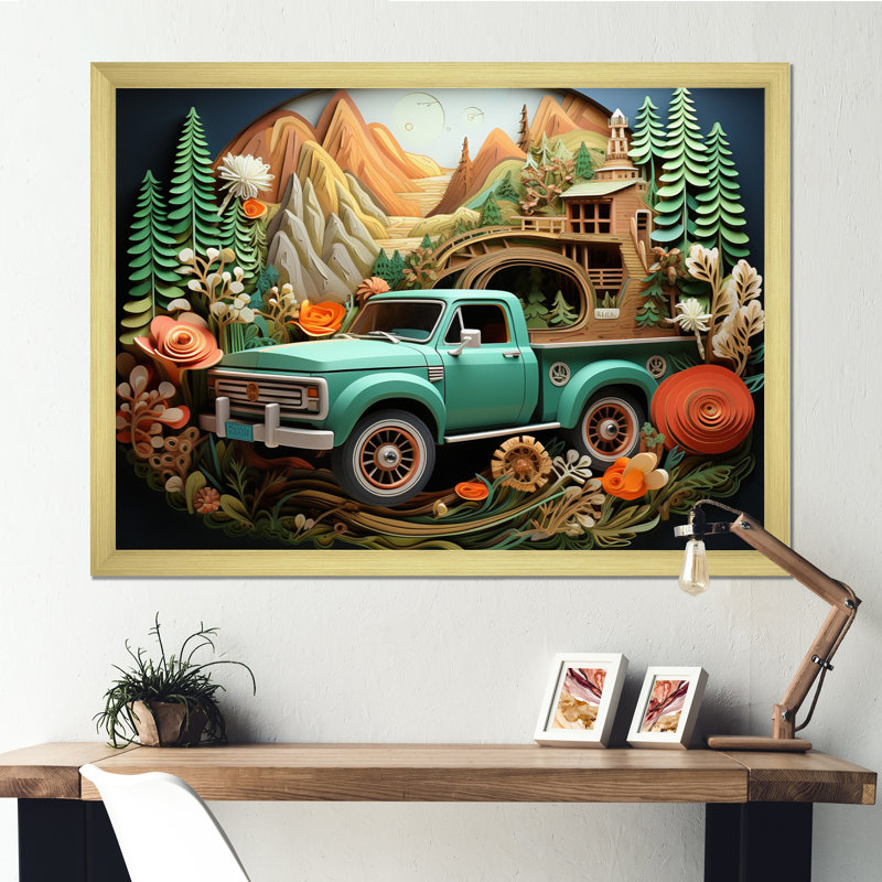 «Pickup Truck Offroad Adventures V», reproduction sur toile, H 34 po x l 44 po x P 1,5 po, Cadre doré simple