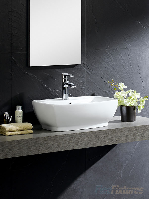 Modern Ceramic Rectangular Vessel Bathroom Sink with Overflow