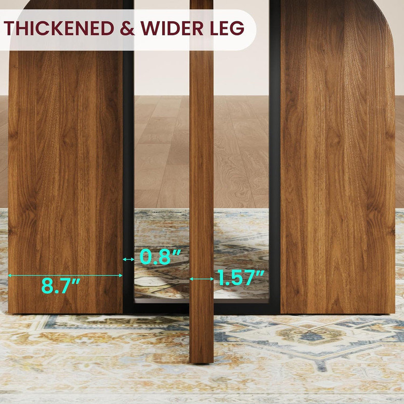 47"-63" Extendable Round to Oval Dining Table for 4-8, Farmhouse Wood Expandable Kitchen Table with Wider Legs, Metal Frame, Space-Saving for Apartment