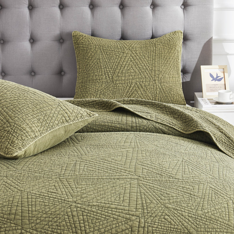 Ensemble de courtepointe Triangles, Vert olive, Lit simple