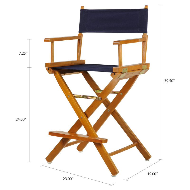 Chaise de réalisateur pliante 24 po, Marine, Chêne miel