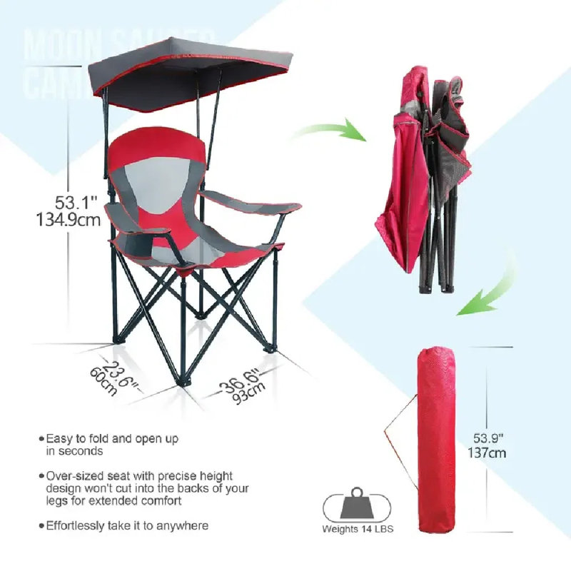 Heavy Duty Canopy Lounge Chair Sunshade Hiking Travel Chair With Cup Holder Enamel Blue