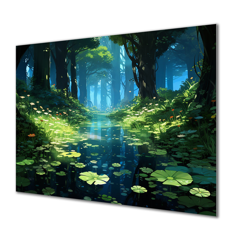 «Jungle River Collage At Night 3», art mural en métal Jungle MT134979, H 16 po x l 32 po x P 1 po