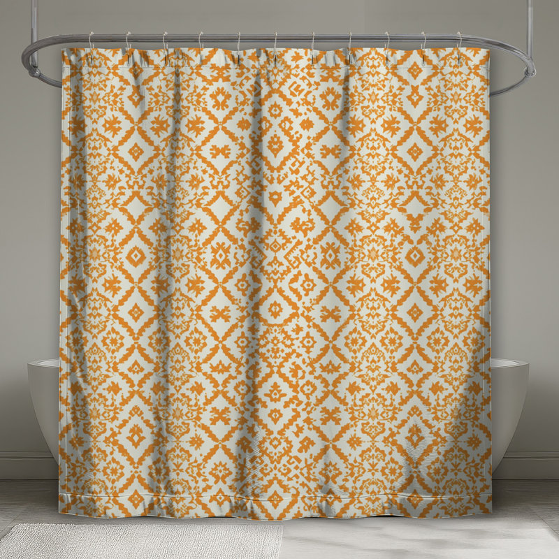 Rideaux de douche orange à motif ikat extra longs, 70in W x 72in H