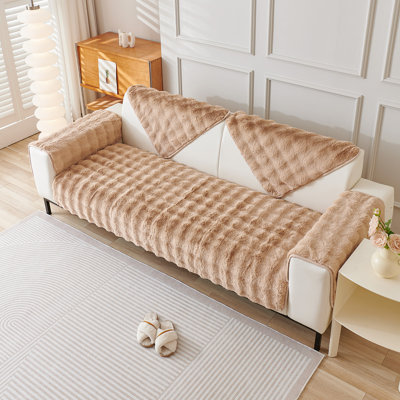 Shaggy Fur Box Cushion Sofa Slipcover