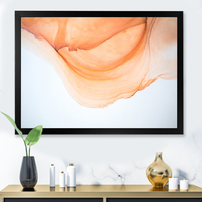 Art liquide sur fond ondulé orange et blanc II, Toile avec cadre noir, H 8 po x l 12 po x P 1 po