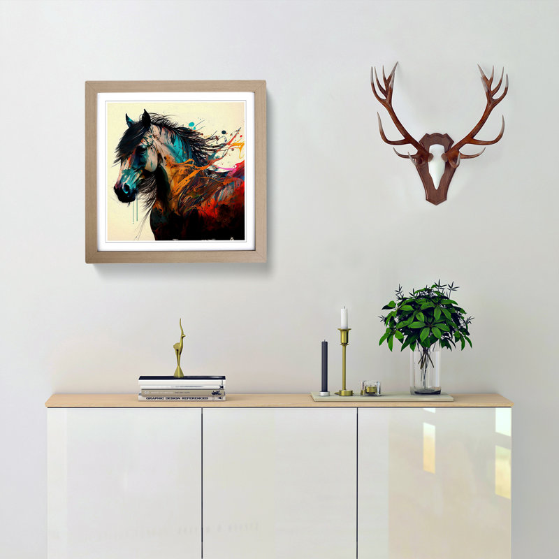 Pony Expressionism - Single Picture Frame Print on Wood, Oak