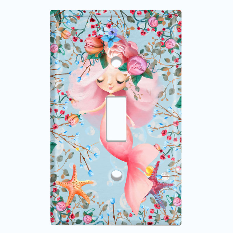 Beautiful Mermaid Ocean Flower Pink 1 - Gang Toggle Light Switch Standard Wall Plate