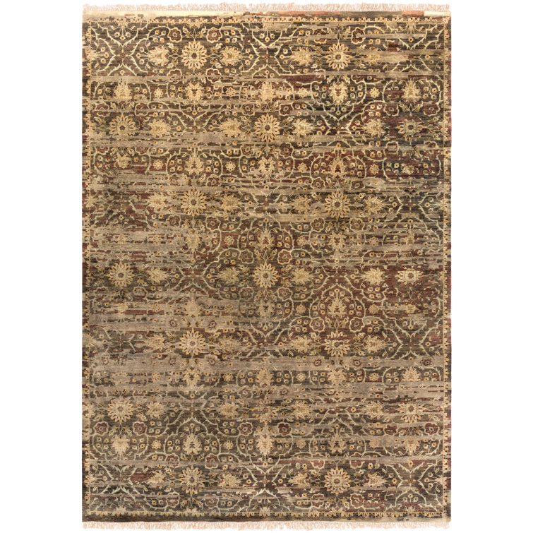 Empress Wool Damask Area Rug in Green