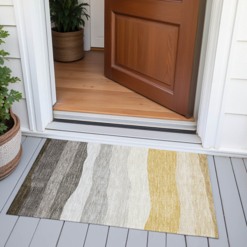 Machine Washable Indoor/Outdoor Xhevrie Pewter Rug, Rectangle 1'8" x 2'6"