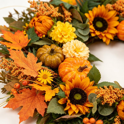 24'' Artificial Fall Wreath with Sunflowers for Front Door Decor