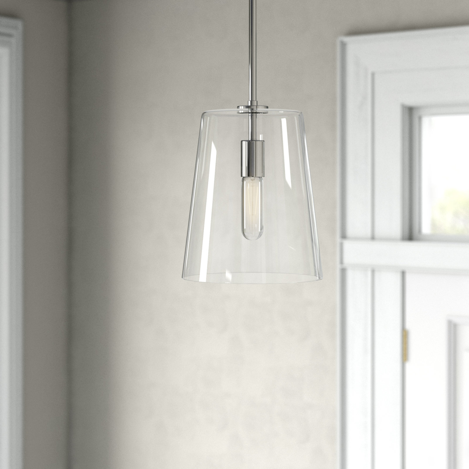 Selena Single Light Glass Dimmable Pendant, Light Silver, 11.38" H x 9" W x 9" D