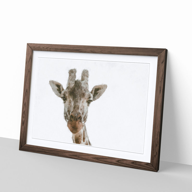 Curious Giraffe - Picture Frame Graphic Art Print, 24cm H x 33cm W x 2cm D, Walnut Framed