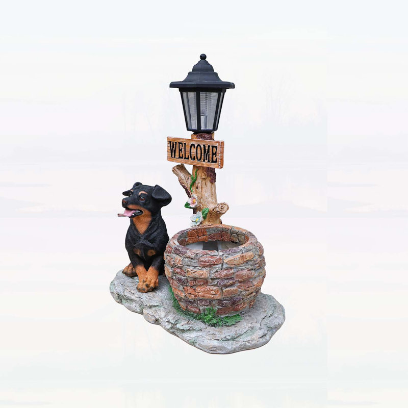 Puppy Dog Solar Planter Outdoor Statue with LED Light, Eco-Friendly and Adorable Garden Decor