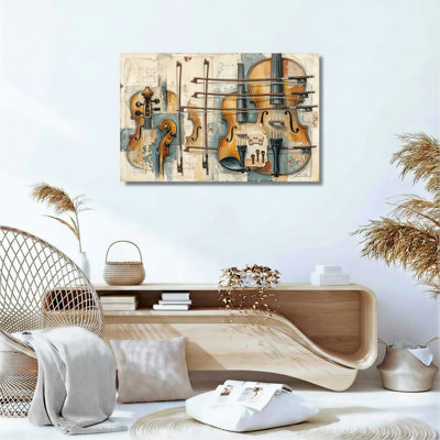 Ensemble de 1 tableau sur toile représentant un violon