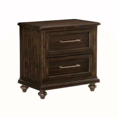 Solid Transitional Style Bedroom 1Pc Nightstand Of 2 Drawers Traditional Framing Driftwood Charcoal Finish Wooden Furniture