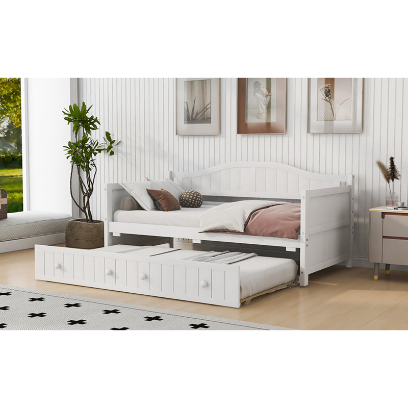 Lit de jour simple en bois avec lit gigogne, canapé-lit pour le salon de la chambre à coucher, blanc (ancien SKU: WF192861AAK)