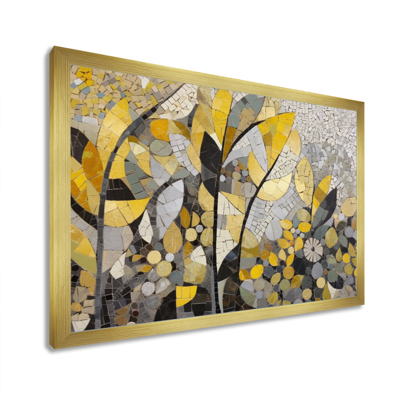 Begie, motifs jaunes et gris en fusion artistique - art mural mosaïque bohème, Cadre photo unique, Doré, H 30 po x l 40 po