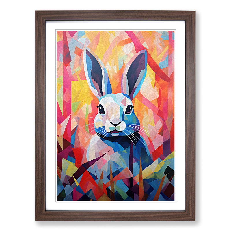 XYZ-FRM-V1223-5321 Rabbit Abstract - Single Picture Frame Print on Wood, Walnut, 34cm H x 25cm W x 2cm D