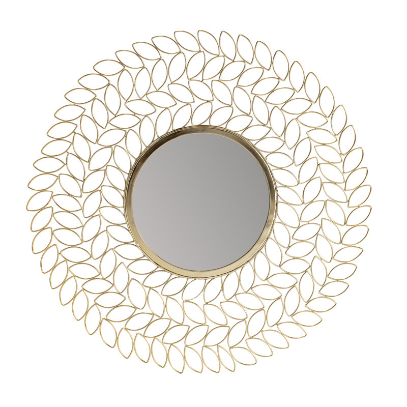 Gold Leaf Round Metal Framed Wall Mirror, 28"