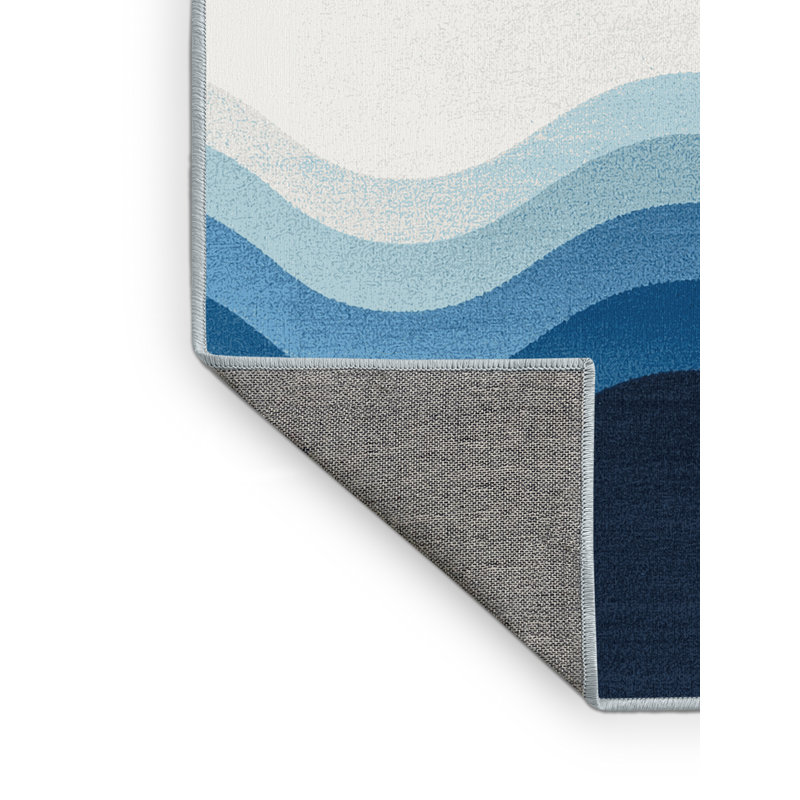 Machine Washable Paublo Amsterdam Canals Scandinavian Geometric Rug in Blue – SkyBlue Binding, 4x6