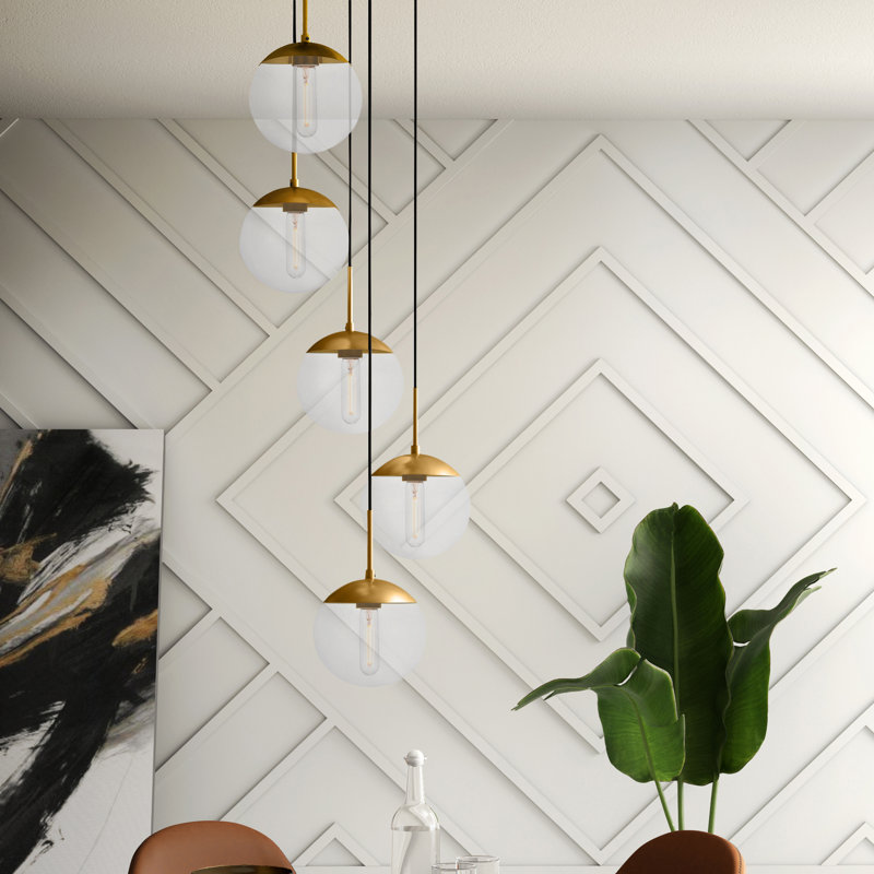 Yearby Dimmable Globe Cluster Pendant, Brass, Clear, 3 Lights