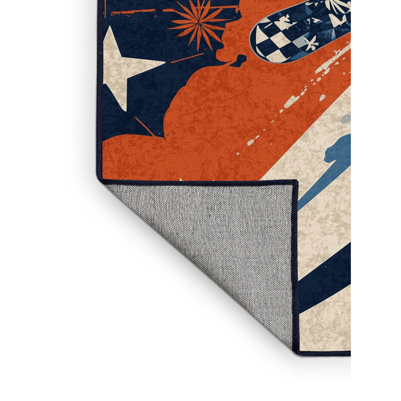 Machine Washable Kareem Snowboarding Jump Bold & Eclectic Modern Starburst Rug in Beige – Navy Binding, 2x4