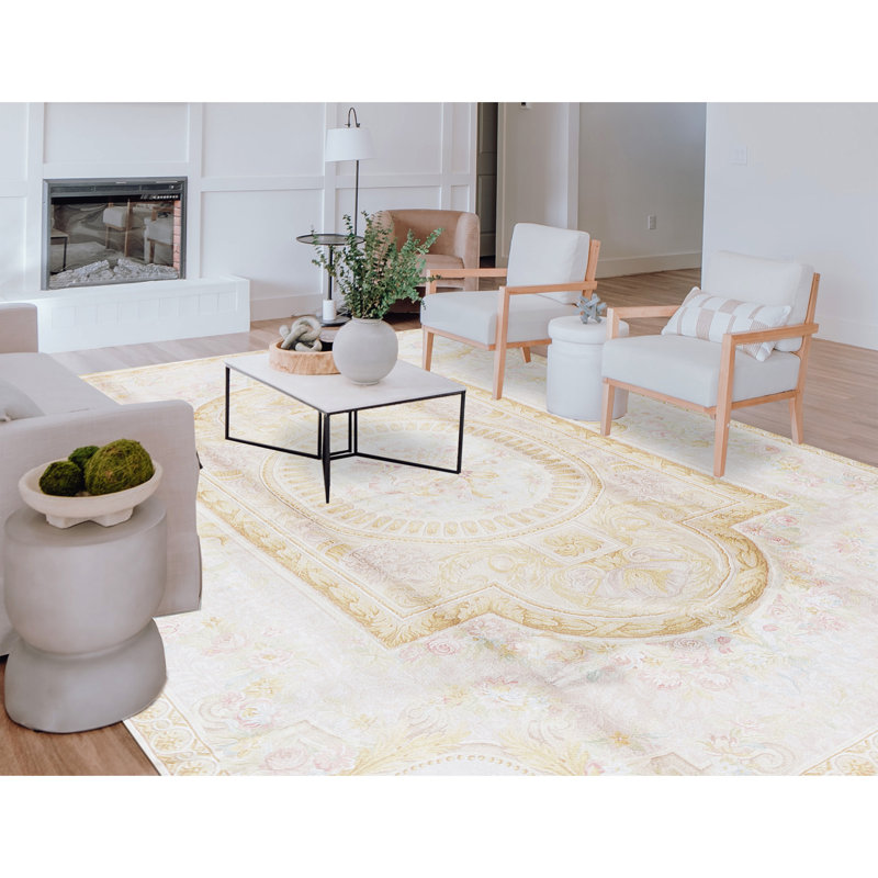 Hand-Knotted High-Quality Beige and Gold Area Rug