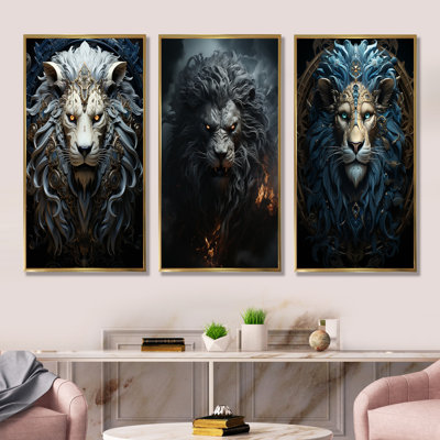 Lions Nocturnal Watch - Lion, ensemble de 3 reproductions d'art mural