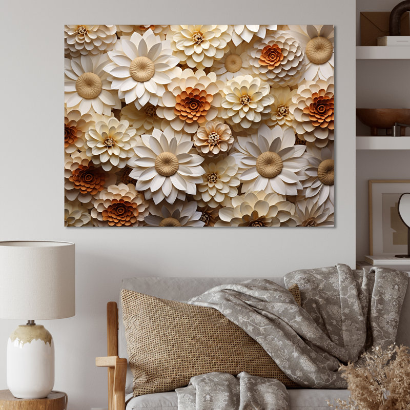 «Vibrant White Zinnias Collage» sur toile, Toile tendue, H 16 po x l 32 po