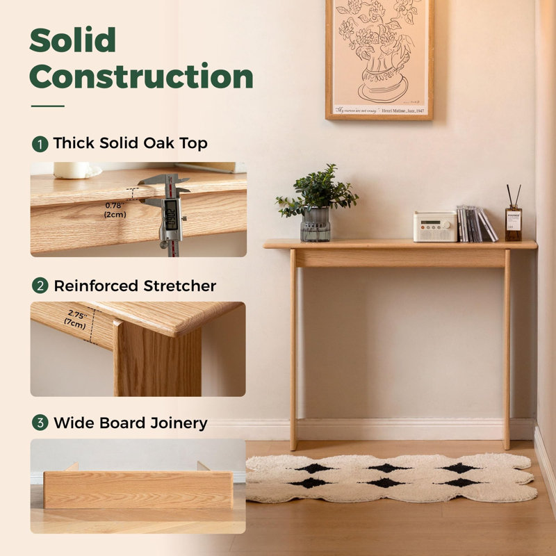 Solid Wood Console Table for Entryway, Natural