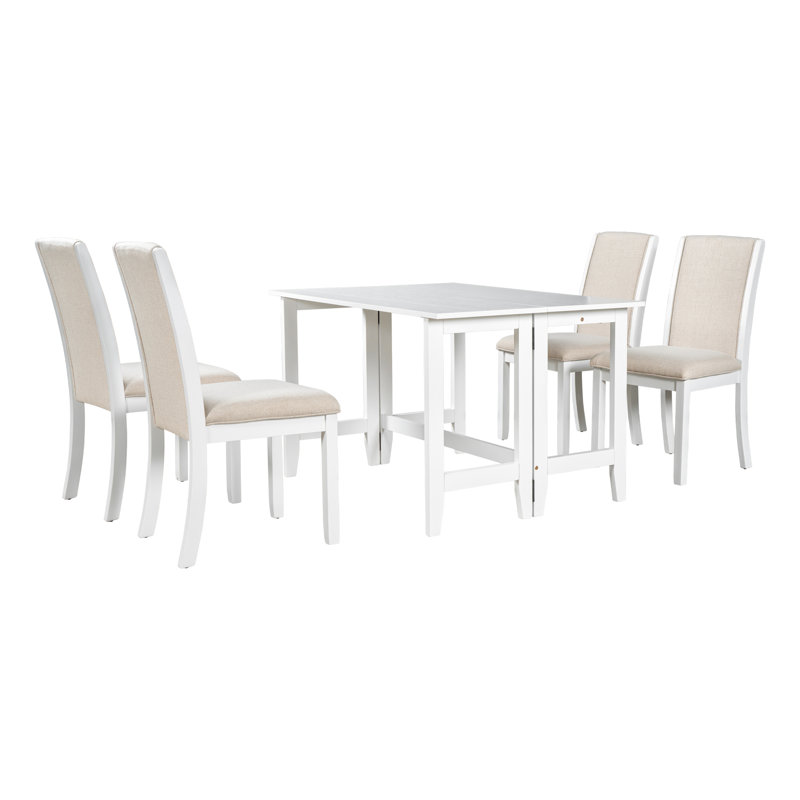 Ensemble de table de salle à manger extensible en bois 5 pièces avec abattants et 4 chaises rembourrées pour petits espaces