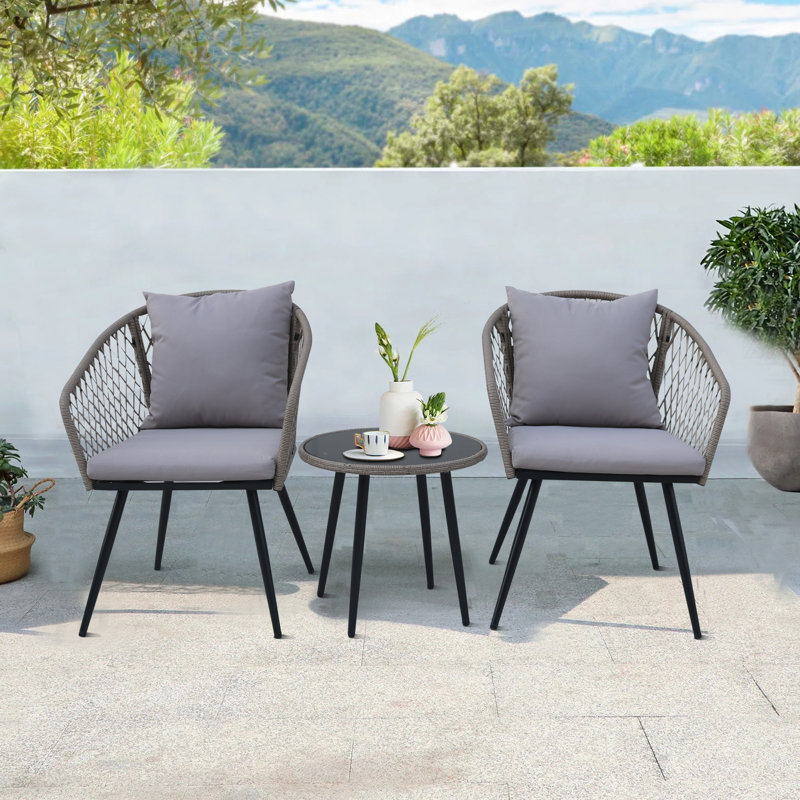 Ensembles de meubles de patio 3 pièces en osier de rotin PE avec table, Gris