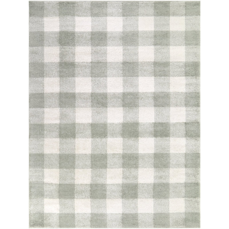 Burgin Grey Gingham Area Rug, Rectangle 5 pi 3 po x 7 pi