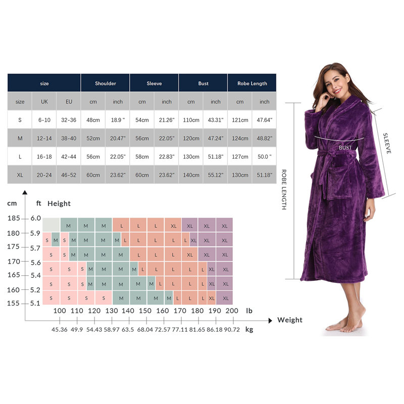 Aivyn Flannel Mid-Calf Bathrobe, XL, Purple
