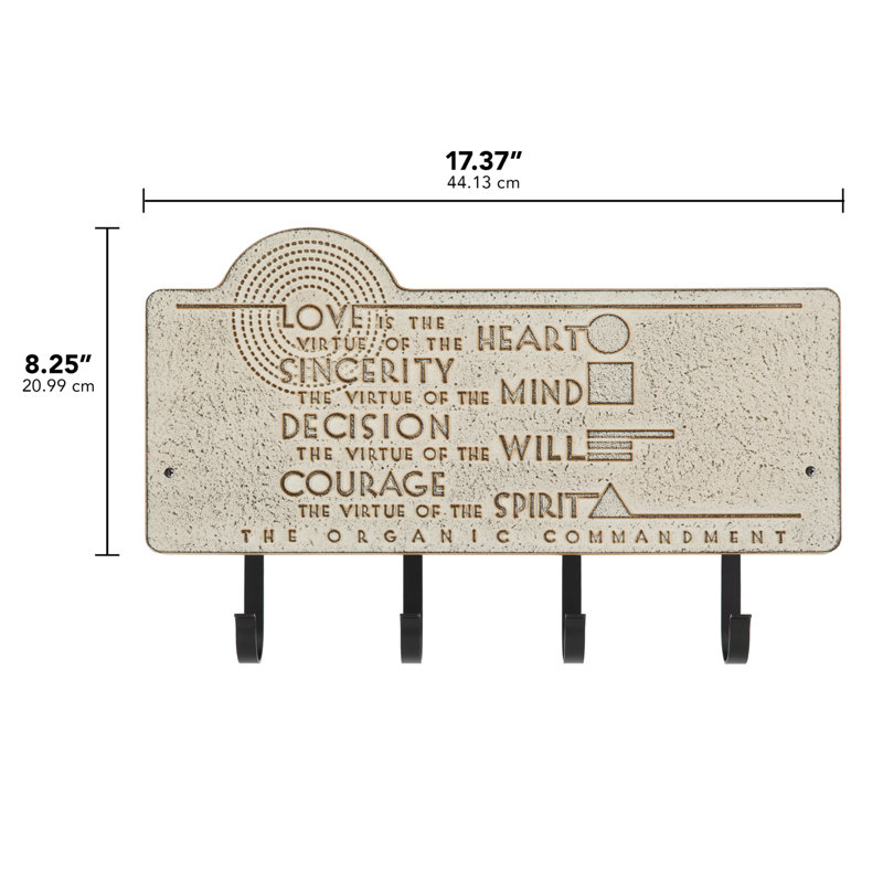 Frank Lloyd Wright Organic Commandments 4-Hook Plaque, Weathered Limestone/Dark Broze