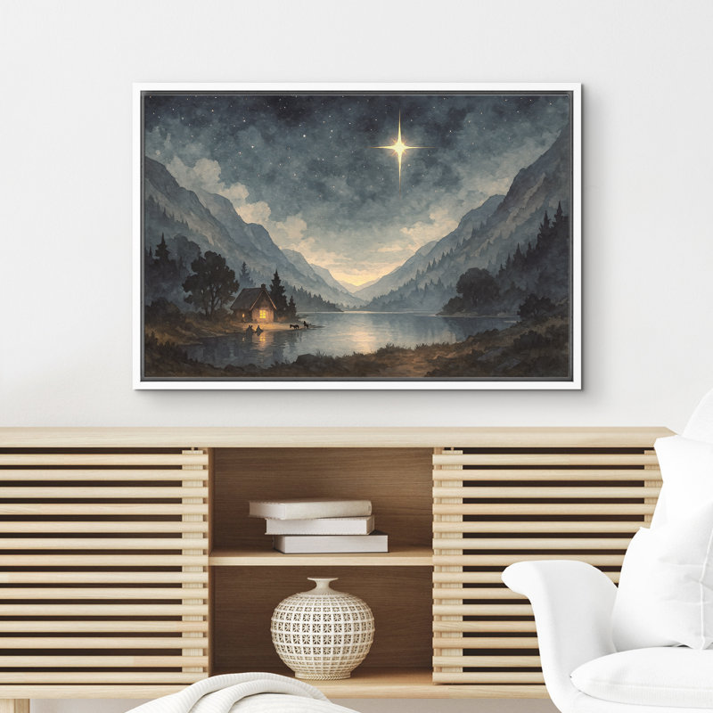 Nuit étoilée, chalet de montagne, décoration murale de chambre à coucher de Bethléem, reproduction d'art sur toile encadrée