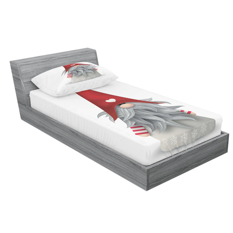 Gray and Ruby Gnome Print Twin XL Microfiber Sheet Set