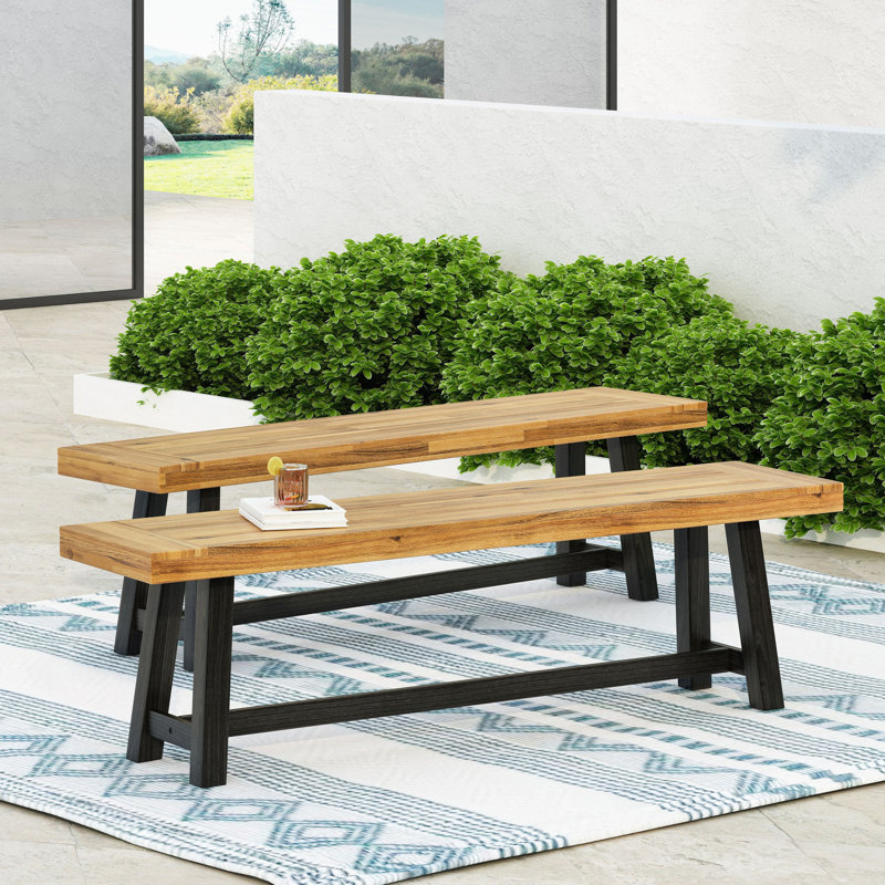 Ensemble de 2 bancs d'extérieur, Teck / Noir