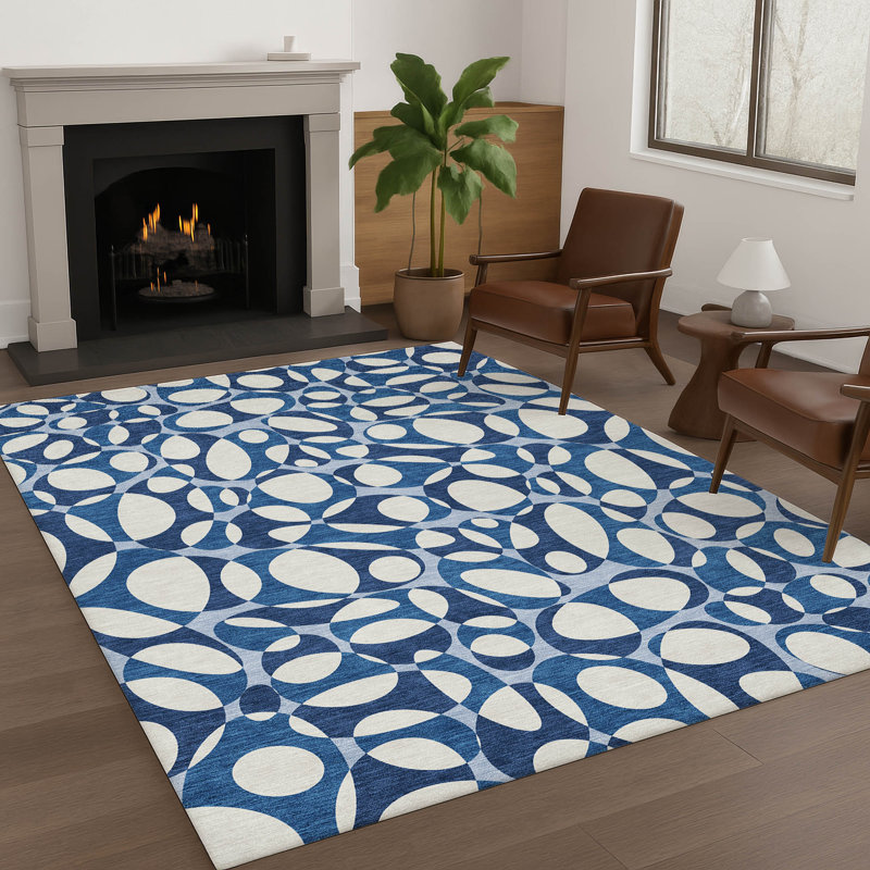 Tapis abstrait lavable à la machine intérieur / extérieur ACN2536, Bleu, Rectangle 2 pi 6 po x 3 pi 10 po