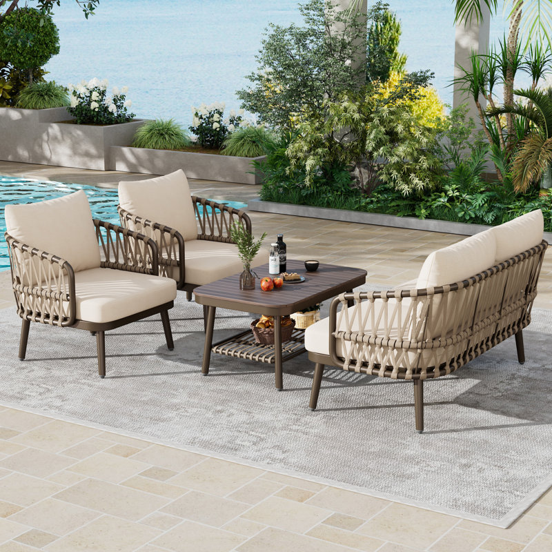 4-Piece Outdoor Patio Furniture Set, Beige, Brown