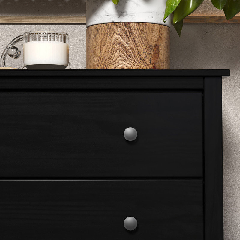 Commode 5 tiroirs en bois massif, Noir